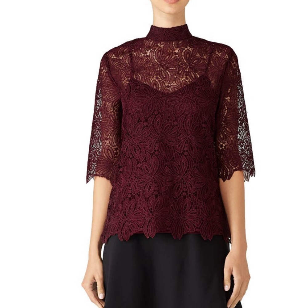 $248 Trina Turk Burgundy Janice Lace Top Sz S